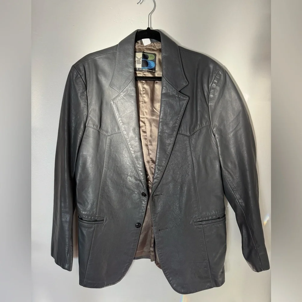 Men's Vintage Slate Gray Leather Blazer